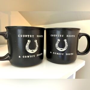 Country Roots & Cowboy Boots Horseshoe Oversized  Mugs Set of 2 Coffee Soup Stew